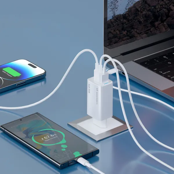 WOZINSKY GaN 65W Sieťová nabíjačka s káblom USB-C biela