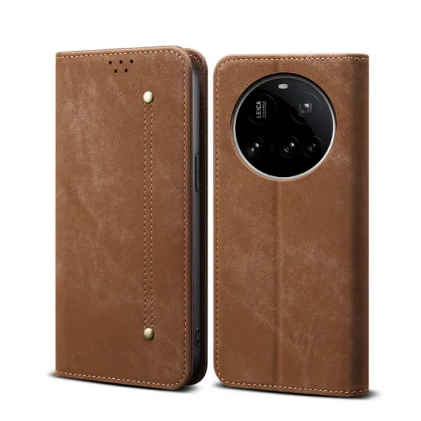 DENIM Peňaženkový kryt pre Xiaomi 15 Ultra svetlohnedý