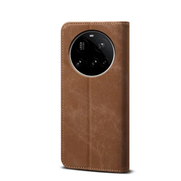 DENIM Peňaženkový kryt pre Xiaomi 15 Ultra svetlohnedý
