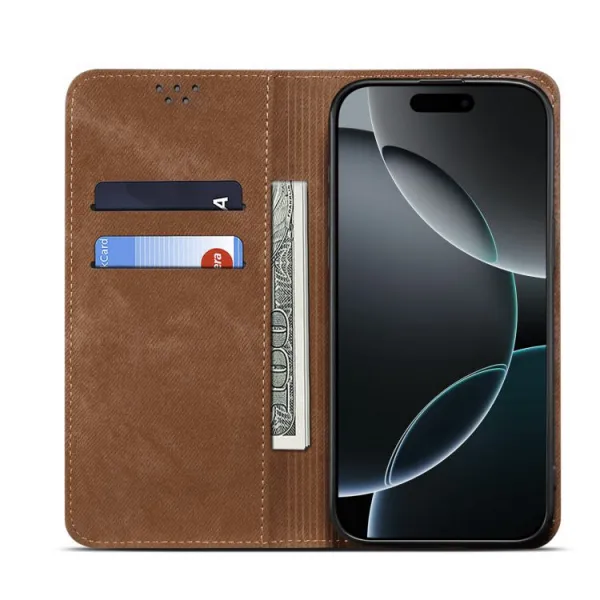 DENIM Peňaženkový kryt pre Xiaomi 15 Ultra svetlohnedý