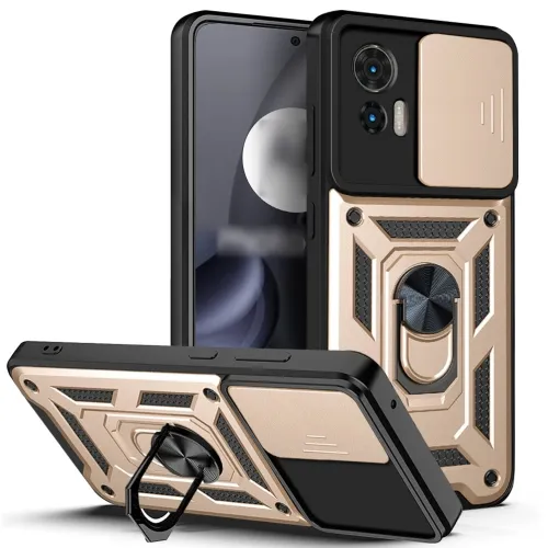 RING CAMERA Kryt s držiakom pre Motorola Edge 30 Neo zlatý