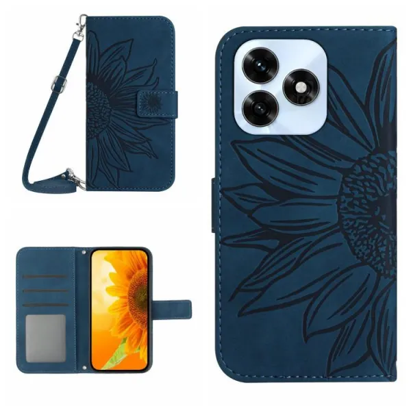 ART SUNFLOWER Peňaženkový kryt so šnúrkou pre Honor X5c Plus modrý