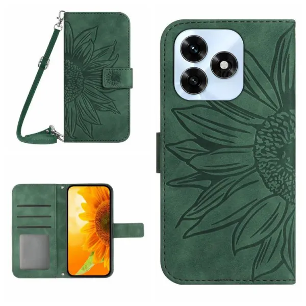 ART SUNFLOWER Peňaženkový kryt so šnúrkou pre Honor X5c Plus zelený
