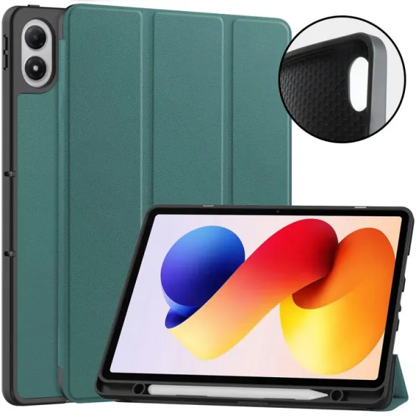 LEATHER Zaklápací kryt pre Xiaomi Redmi Pad 2 Pro zelený