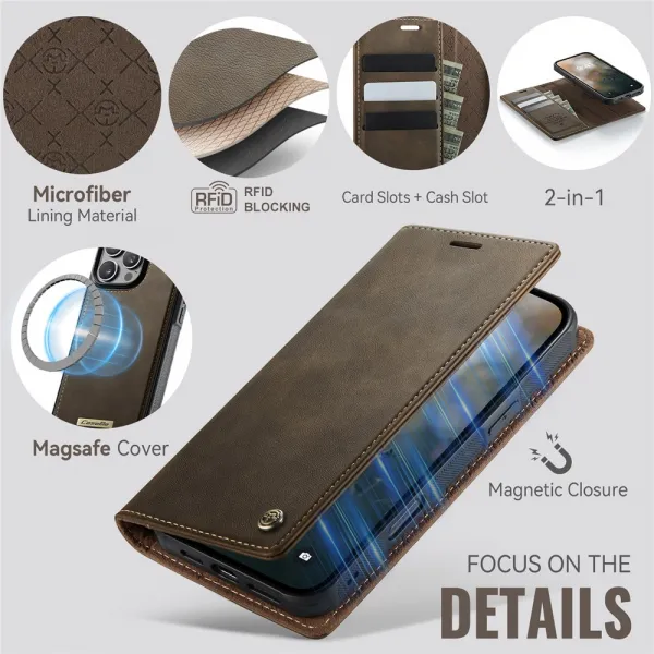 CASEME C49 Peňaženkové puzdro a zadný kryt 2v1 Apple iPhone 16 Pro Max hnedý
