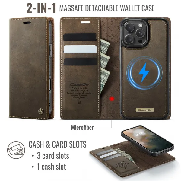 CASEME C49 Peňaženkové puzdro a zadný kryt 2v1 Apple iPhone 16 Pro Max hnedý
