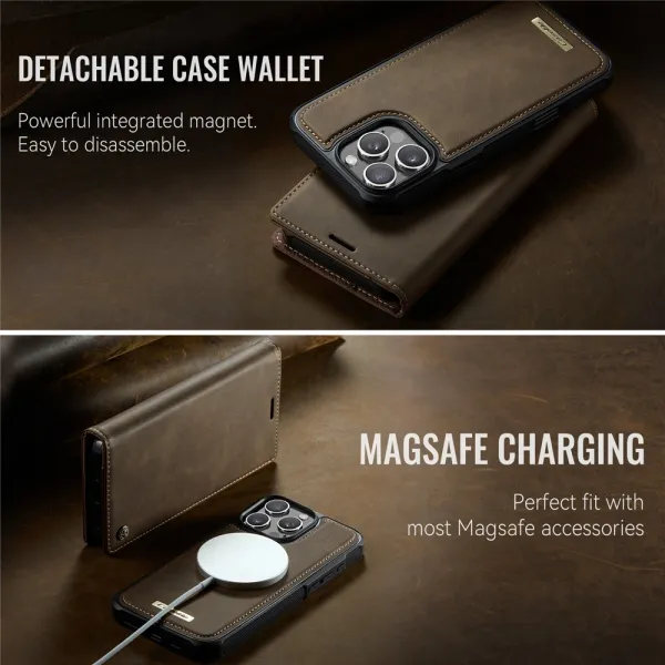 CASEME C49 Peňaženkové puzdro a zadný kryt 2v1 Apple iPhone 16 Pro Max hnedý