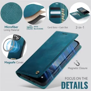 CASEME C49 Peňaženkové puzdro a zadný kryt 2v1 Apple iPhone 16 Pro Max modrý