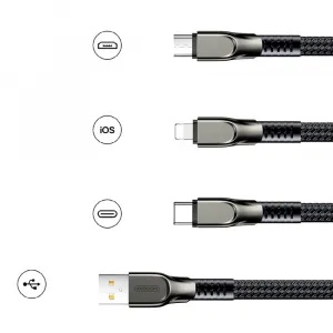 Joyroom 3in1 kábel USB - Lightning / Lightning / USB-C 3.5A 1.3m, čierny