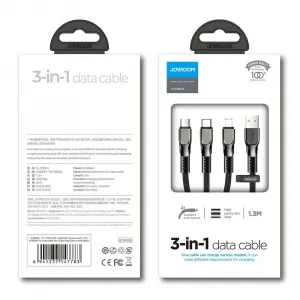 Joyroom 3in1 kábel USB - Lightning / Lightning / USB-C 3.5A 1.3m, čierny