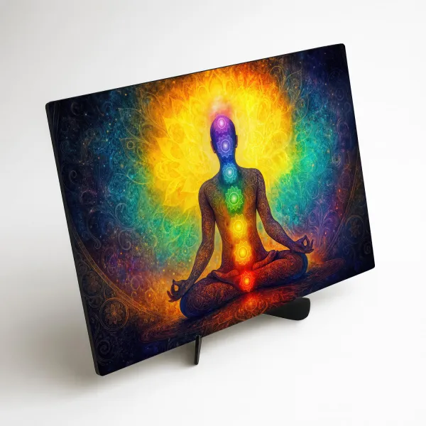 Drevený obraz meditácie - Jóga a čakry