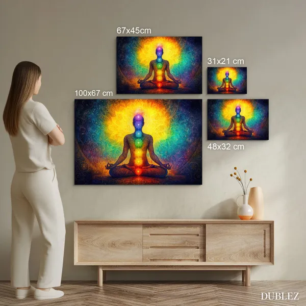 Drevený obraz meditácie - Jóga a čakry