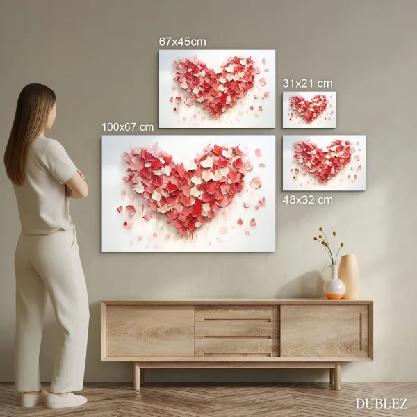 Romantický 3D obraz z dreva - Srdce z ruží