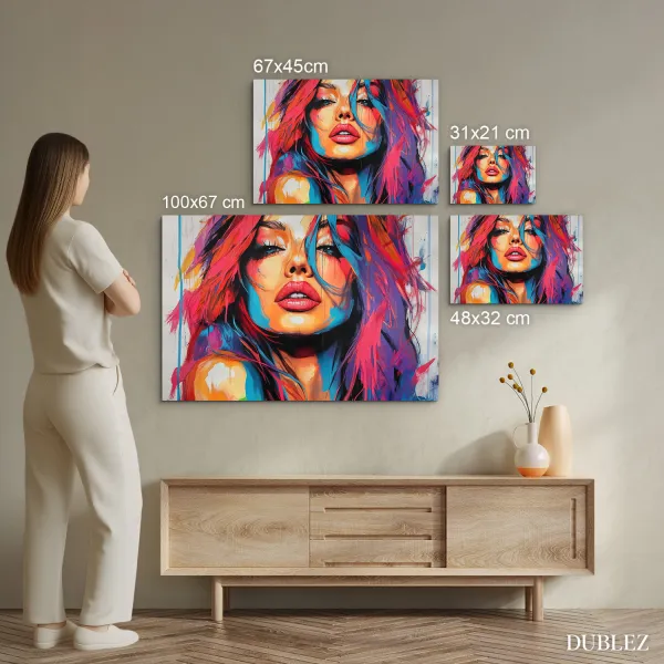 Pop art drevený obraz - Žena vo farbách