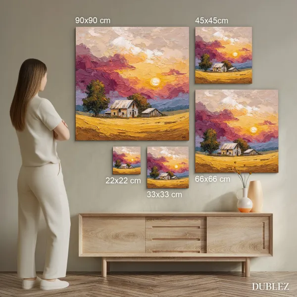 Maľovaný obraz - Západ slnka nad poľom