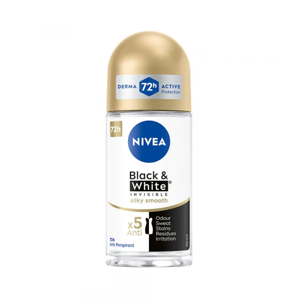 Nivea Invisible Black & White Silky Smooth guličkový antiperspirant pre ženy 50 ml