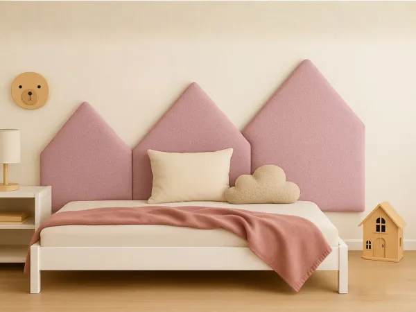 Čalúnený panel na stenu HORY z látky BÚCLÉ - pravá strana Zvoľte farbu: Staroružová, Zvoľte rozmer: 100x200 cm, Uchytenie na stenu: So samolepiacim s…
