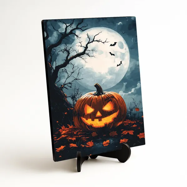 Drevený obraz - Halloweenská tekvica