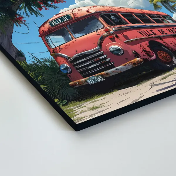 Retro drevený obraz - Autobus