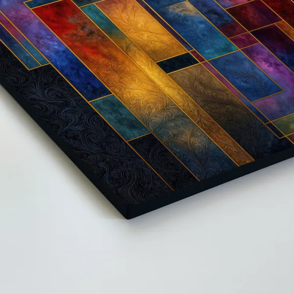 Drevený farebný obraz - Geometrická vitráž