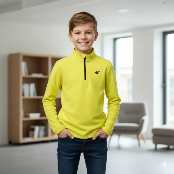 Chlapčenská zateplená lyžiarska mikina s 1 2 zipsom 4F JUNIOR BRUSHED UNDERWEAR U106-4FJWAW25UBRUU106-71S-YELLOW