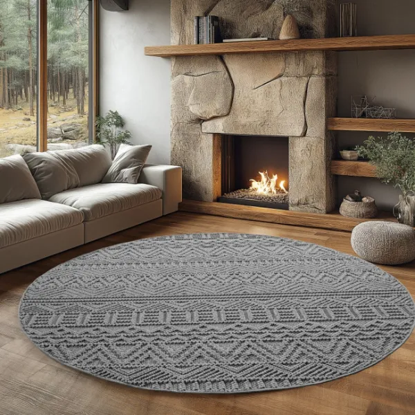 Koberec HELIX 3D Boho sivý kruh