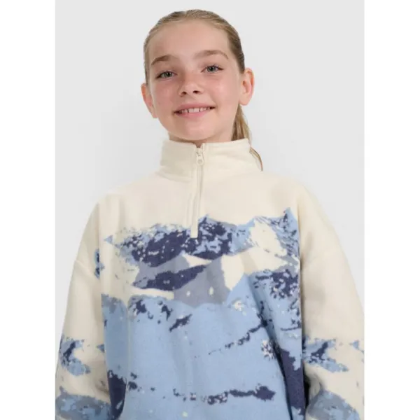 Dievčenská lyžiarska flisová mikina 4F JUNIOR FLEECE F343-4FJWAW25TFLEF343-90A-MULTICOLOUR ALLOVER