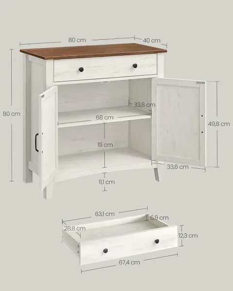 SONGMICS Kuchynská skrinka Vasagle Pigo 80 cm biela/hnedá