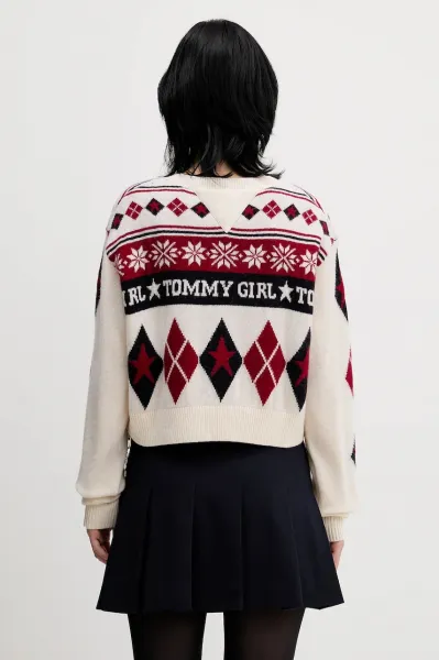 Vlnený sveter Tommy Jeans béžová farba, DW0DW22498