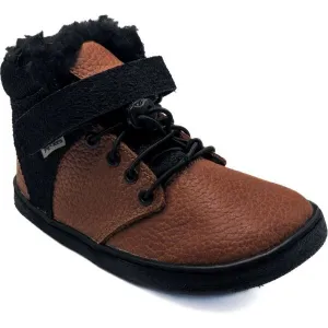 PEGRES BF 40 0.1 Detská zimná barefoot obuv, hnedá, veľkosť