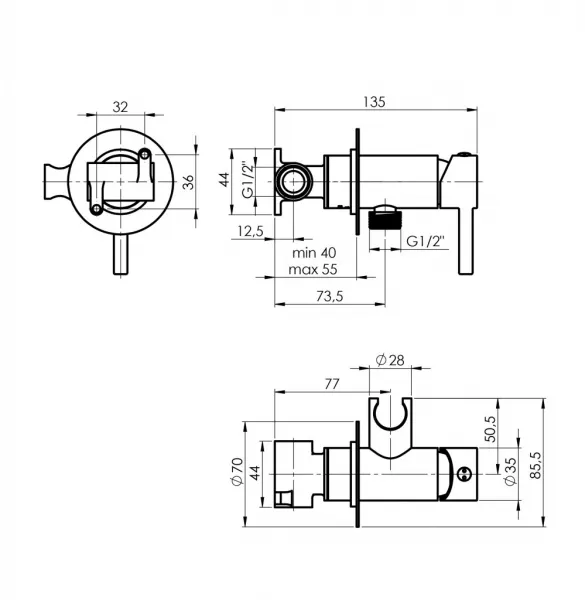 Rubineta - Batéria s bidetovou spŕškou ULTRA-30 NEW Čierna OLBAU30NEWBK