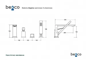 BESCO - 4 - otvorová vaňová batéria ASPIRA chróm s príslušenstvom BABWA4CH