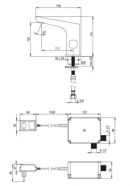 DEANTE - Hiacynt čierna - Umývadlová batéria senzorová, s reguláciou teploty - 230/6V BQH_N29V