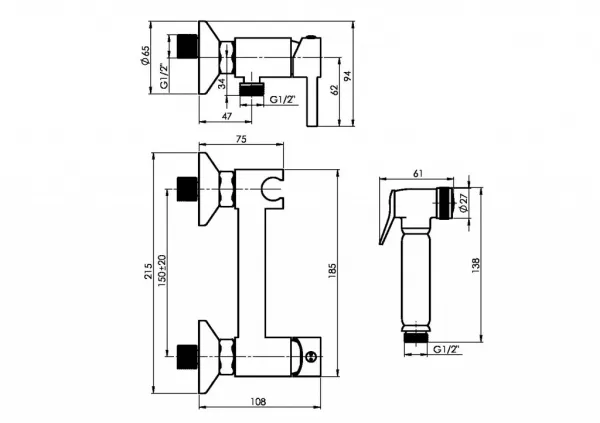 Rubineta - Batéria s bidetovou sprškou ULTRA-30 (ONYX NEW) OLBAU30ONNEW