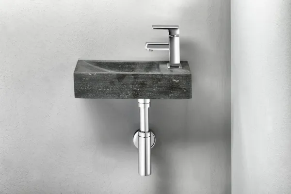 SAPHO - BLOK kamenné umývadlo 38x14cm, batéria vpravo, čierny Antracit 2401-31