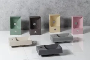 SAPHO - PICCOLINO betónové umývadlo 30,8x17cm, batéria vľavo, antracit mat PK30016