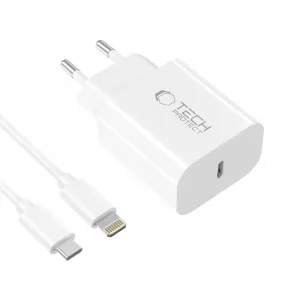 Tech-Protect NC20W sieťová nabíjačka USB-C PD 20W + kábel USB-C / Lightning, biela