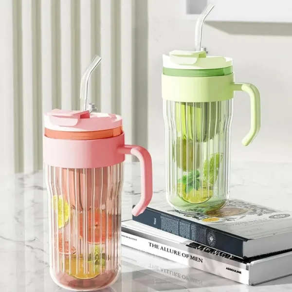 Livefy pohár so slamkou Ribbed 550ml, ružový