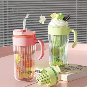 Livefy pohár so slamkou Ribbed 550ml, ružový
