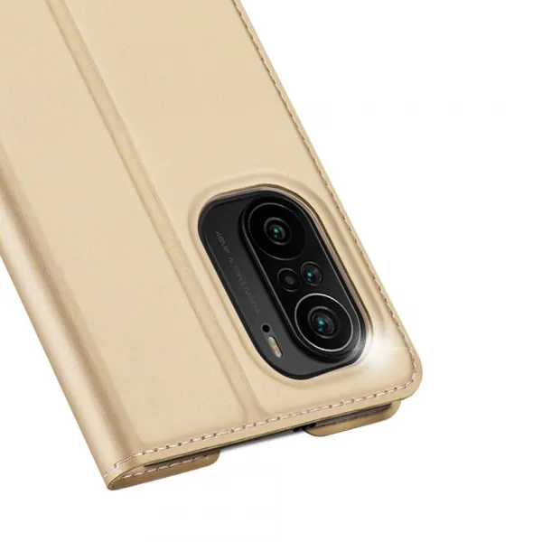 DUX DUCIS Skin Pro knižkové kožené puzdro na Xiaomi Redmi K40 / Poco F3, zlaté