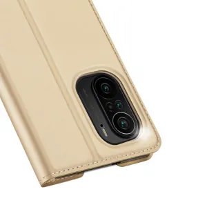 DUX DUCIS Skin Pro knižkové kožené puzdro na Xiaomi Redmi K40 / Poco F3, zlaté
