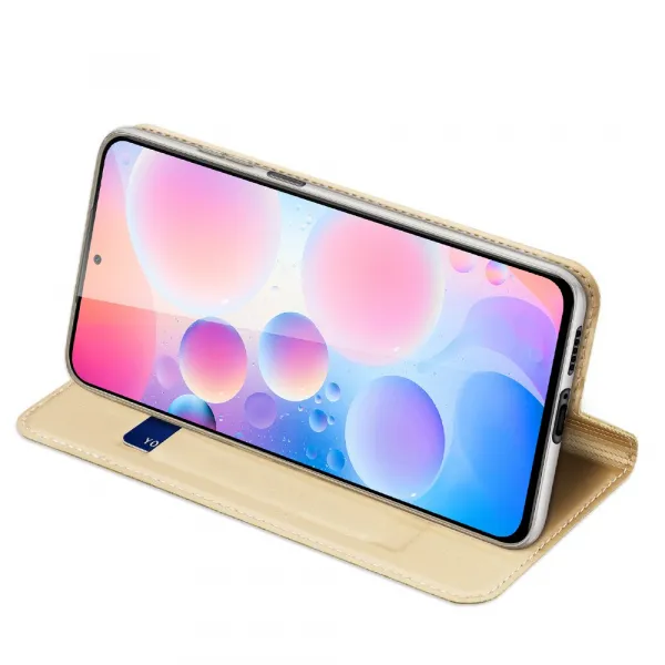 DUX DUCIS Skin Pro knižkové kožené puzdro na Xiaomi Redmi K40 / Poco F3, zlaté
