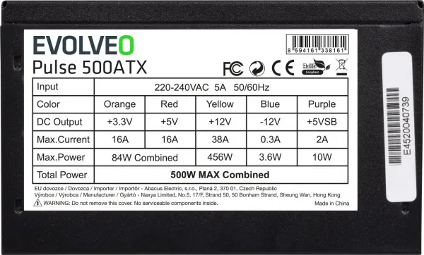 EVOLVEO zdroj 500W ATX, tichý, bulk
