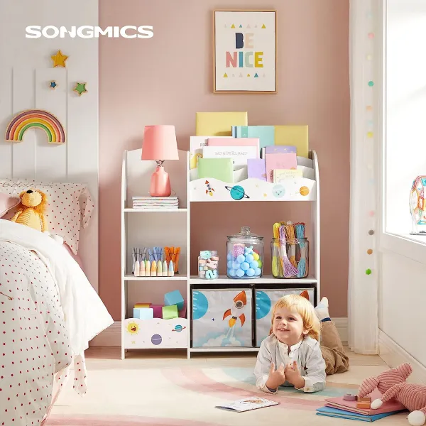 SONGMICS Detský organizér hračiek a kníh Vesma biely