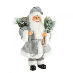 ArtFir Vianočná dekorácia SANTA CLAUS 80C | strieborná/biela 27 x 12 x 40 cm