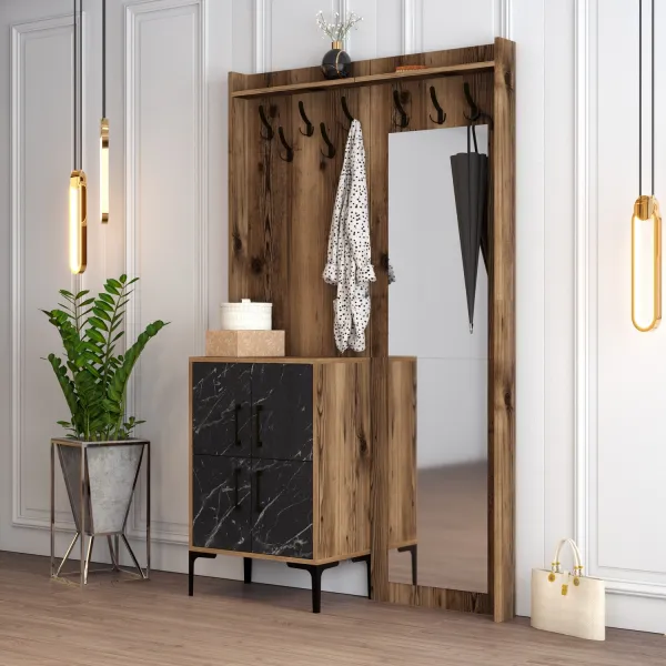 Predsieňová stena Berlin BC - Walnut, Black Marble