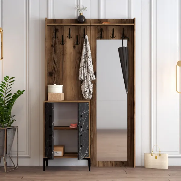 Predsieňová stena Berlin BC - Walnut, Black Marble