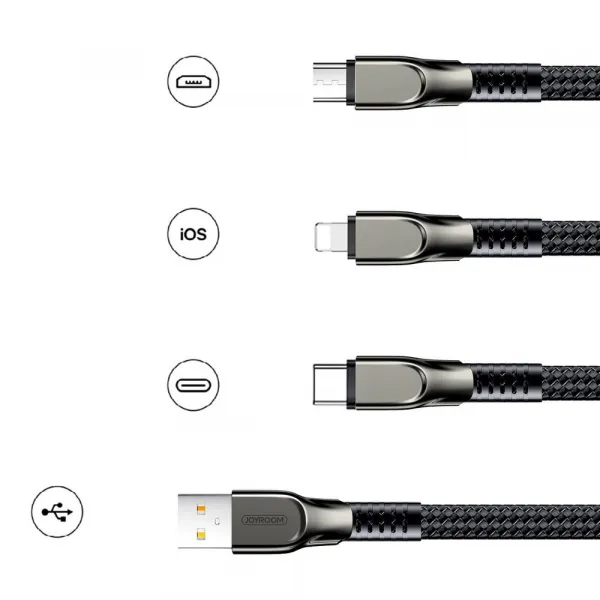 Joyroom 3in1 kábel USB - Lightning / Lightning / USB-C 3.5A 1.3m, čierny (S-1335K4)