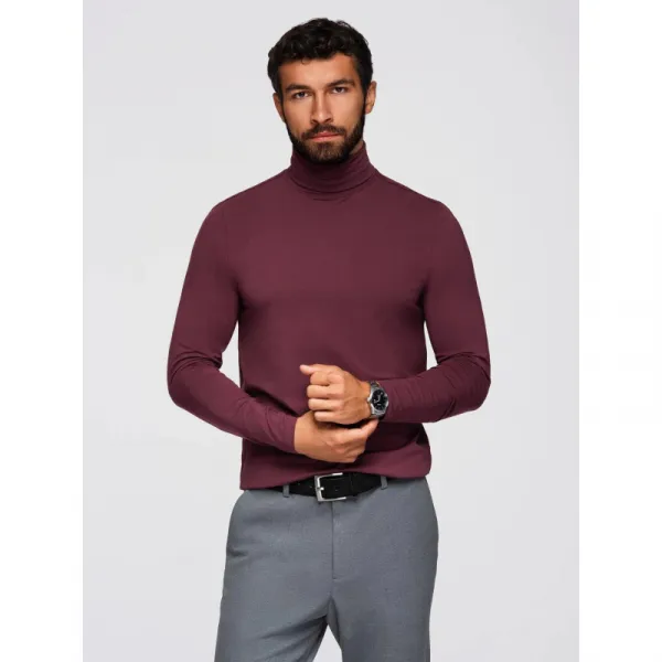 Pánske tričko s dlhým rukávom OMBRE Longsleeve OM-LSCL-0130 V-6 burgundy