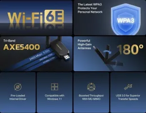 MERCUSYS MA86XH WiFi6 USB adapter (AXE5400,2,4GHz/5GHz/6GHz,USB3.0)